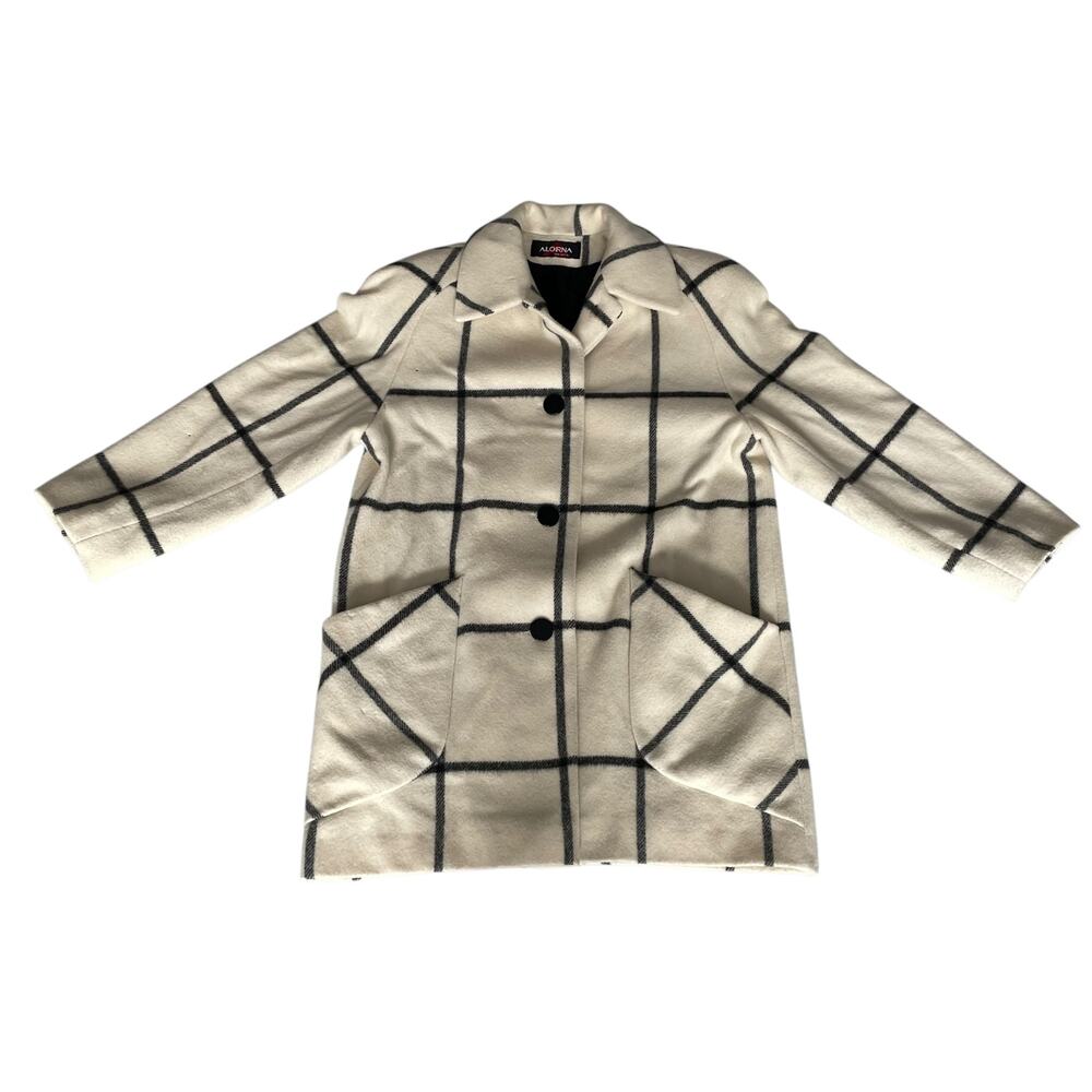 Vintage 1960s Alorna Wool Coat White Plaid Women Union Tags USA Moth Bites READ